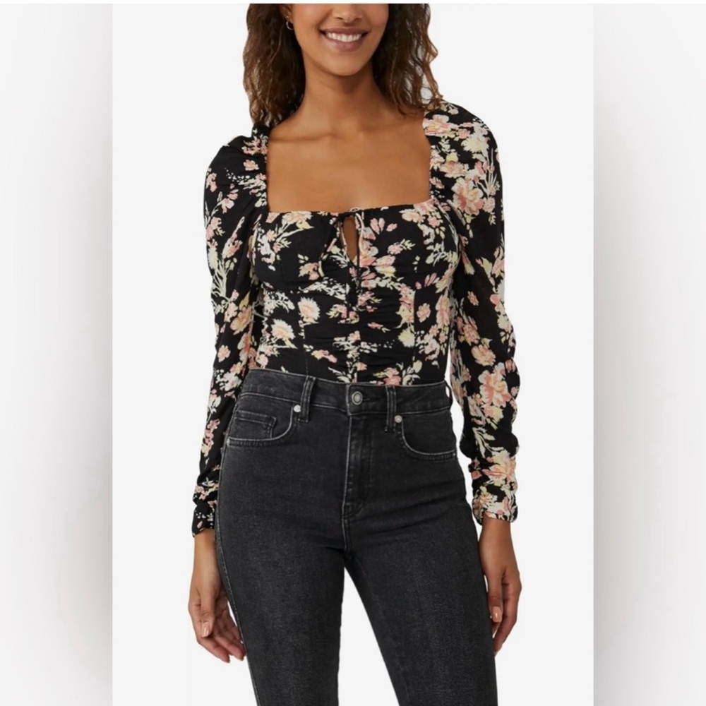 NWT Free People | Hillary Top | Black Floral | size Small